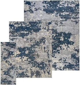 gertmenian area rug 3 piece sets non-shedding soft modern contemporary carpet pc living room dining entryway bedroom runner rugs gift set, 2×6 5×7 8×10 large, navy blue abstract, 81739