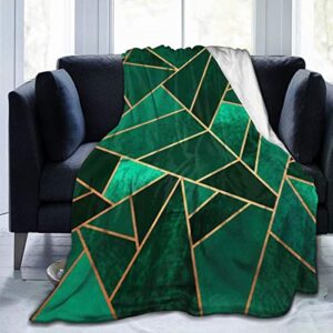 nice flannel fleece blankets, 80″x60″, emerald and copper green triangle gold lines geometric art throw blanket for cold weather outdoor decorative, air conditioning blanket and quality hypoallergenic