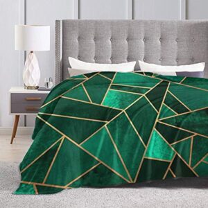 Nice Flannel Fleece Blankets, 80"x60", Emerald and Copper Green Triangle Gold Lines Geometric Art Throw Blanket for Cold Weather Outdoor Decorative, Air conditioning blanket and Quality Hypoallergenic