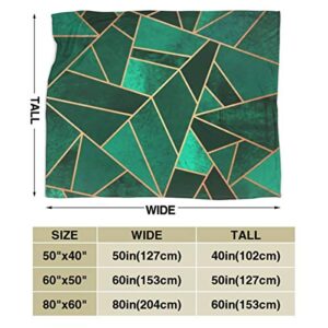 Nice Flannel Fleece Blankets, 80"x60", Emerald and Copper Green Triangle Gold Lines Geometric Art Throw Blanket for Cold Weather Outdoor Decorative, Air conditioning blanket and Quality Hypoallergenic