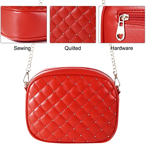 Small Cute Red Handbag for Girls - Womens Shoulder Crossbody Purses - Mini Quilted Leather Tote Messenger Bags Satchels for Women and Teens