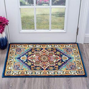 gaya aqua 2×3 scatter mat area rug for hallway, walkway, entryway, or foyer – boho, oriental
