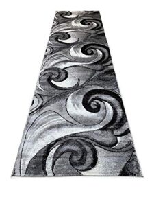sculpture modern runner area rug turquoise gray black & grey contemporary designr 410 (2 feet x 7 feet 1 inch)