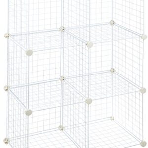 Amazon Basics Collapsible Fabric Storage Cubes Organizer with Handles, Beige - Pack of 6 & Amazon Basics 6-Cube Wire Grid Storage Shelves, 14" x 14" Stackable Cubes, White