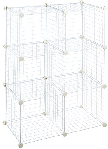 Amazon Basics Collapsible Fabric Storage Cubes Organizer with Handles, Beige - Pack of 6 & Amazon Basics 6-Cube Wire Grid Storage Shelves, 14" x 14" Stackable Cubes, White