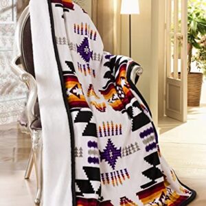 Nu Trendz Signature Southwest Design (Navajo Print) Sherpa Lined Throw 16112 White