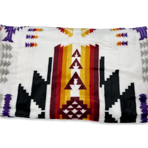 Nu Trendz Signature Southwest Design (Navajo Print) Sherpa Lined Throw 16112 White