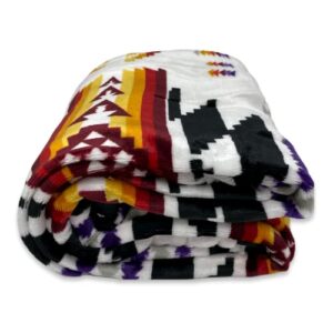 Nu Trendz Signature Southwest Design (Navajo Print) Sherpa Lined Throw 16112 White