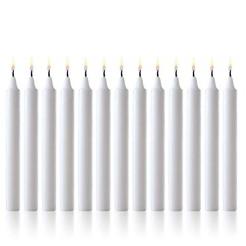 White Taper Candles - Set of 60 Dripless Chimes Candles - 4 inch Tall, 1/2 inch Diameter - 1.5 Hour Clean Burn