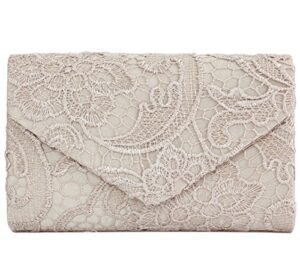 u-story womens floral lace satin evening envelope clutch bridal wedding handbag purse (champagne)