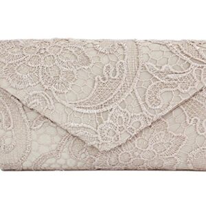 U-Story Womens Floral Lace Satin Evening Envelope Clutch Bridal Wedding Handbag Purse (Champagne)