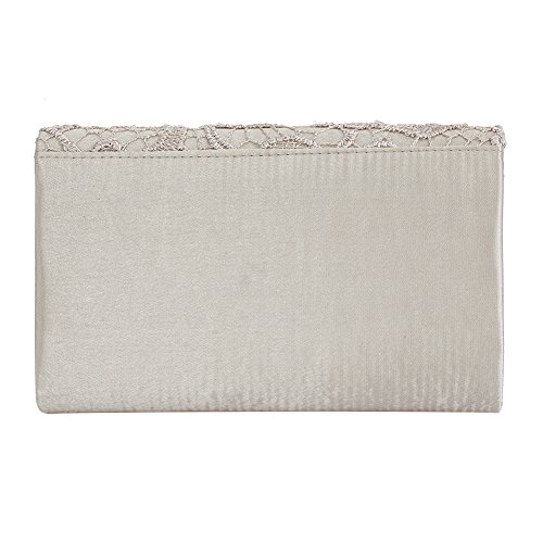 U-Story Womens Floral Lace Satin Evening Envelope Clutch Bridal Wedding Handbag Purse (Champagne)