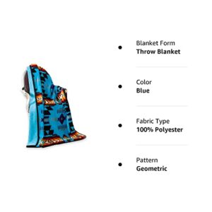 Nu Trendz Signature Southwest Design (Navajo Print) Sherpa Lined Throw 16112 Turquoise Blue