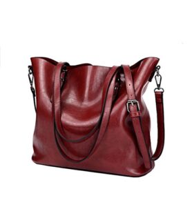 ecokaki women’s vintage large pu leather travel handbag hobo bag shoulder bag sling bag cross body bag wine