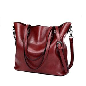 Ecokaki Women’s Vintage Large PU Leather Travel Handbag Hobo Bag Shoulder Bag Sling Bag Cross Body Bag Wine