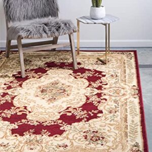 Unique Loom Versailles Collection Traditional Classic Medallion Motif Area Rug (3' 3 x 5' 3 Rectangular, Burgundy/ Ivory)
