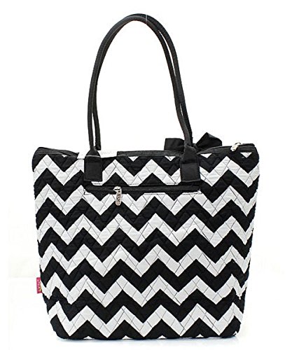 NGIL Quilted Chevron Striped Print Tote Bag Aqua Blue & Black