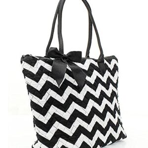 NGIL Quilted Chevron Striped Print Tote Bag Aqua Blue & Black