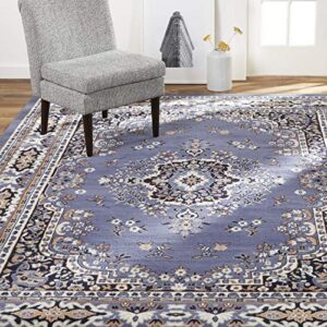 home dynamix premium sakarya traditional medallion border area rug, country blue, 5’2″x7’4″ rectangle
