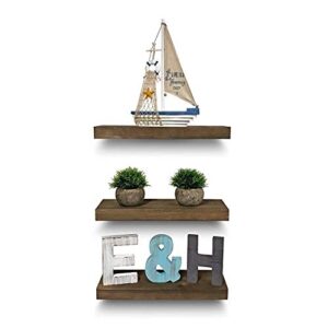 Mark One Home Goods Rustic Farmhouse 3 Tier Justified Floating Wood Shelf - Floating Wall Shelves (Set of 3), Hardware and Fasteners Included (White Oak, 16")