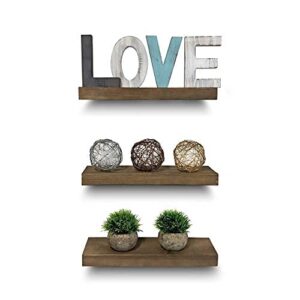 Mark One Home Goods Rustic Farmhouse 3 Tier Justified Floating Wood Shelf - Floating Wall Shelves (Set of 3), Hardware and Fasteners Included (White Oak, 16")