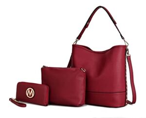 mkf 3-pc set, hobo bag, messenger crossbody for women – removable adjustable strap – vegan leather wristlet purse