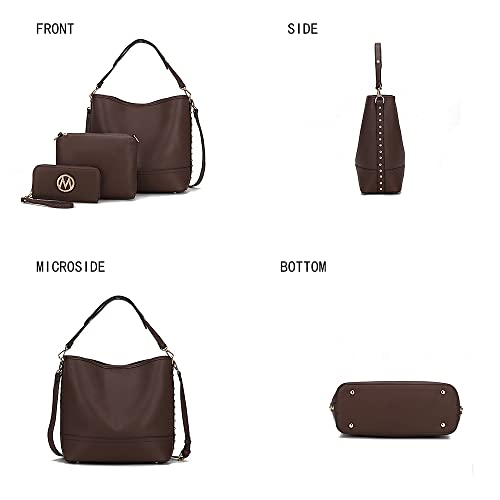 MKF 3-PC Set, Hobo bag, messenger Crossbody for Women - Removable Adjustable Strap - Vegan Leather Wristlet Purse