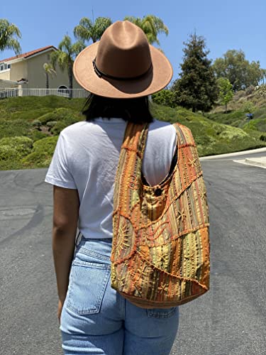 Orange Embroidered Peace and Sunrise Sling Boho Purse Handbag