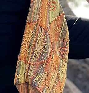 Orange Embroidered Peace and Sunrise Sling Boho Purse Handbag