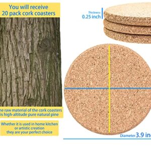 MotBach 20 Pack Extra Thick Natural Cork Drink Coasters,1/4" Thick Reusable Cork Coaster,All Drinks for Family,Office, Bar,Simple Shape, Versatile,Used for DIY