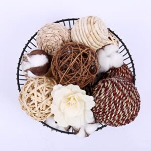 Rattan Ball, Bag of Assorted Decorative Spherical Natural Wicker Rattan and Cotton Bowl and Vase Filler, Balls Spheres Orbs Filler - Brown and White (Brown2)