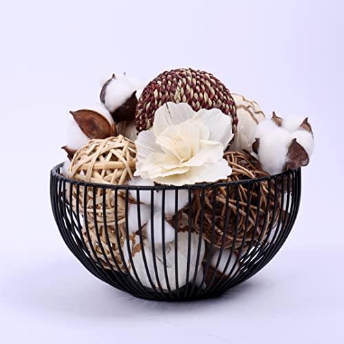 Rattan Ball, Bag of Assorted Decorative Spherical Natural Wicker Rattan and Cotton Bowl and Vase Filler, Balls Spheres Orbs Filler - Brown and White (Brown2)