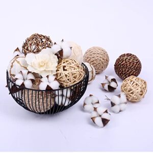 Rattan Ball, Bag of Assorted Decorative Spherical Natural Wicker Rattan and Cotton Bowl and Vase Filler, Balls Spheres Orbs Filler - Brown and White (Brown2)