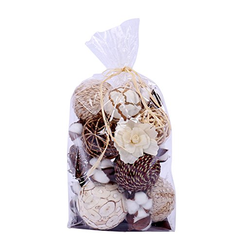 Rattan Ball, Bag of Assorted Decorative Spherical Natural Wicker Rattan and Cotton Bowl and Vase Filler, Balls Spheres Orbs Filler - Brown and White (Brown2)