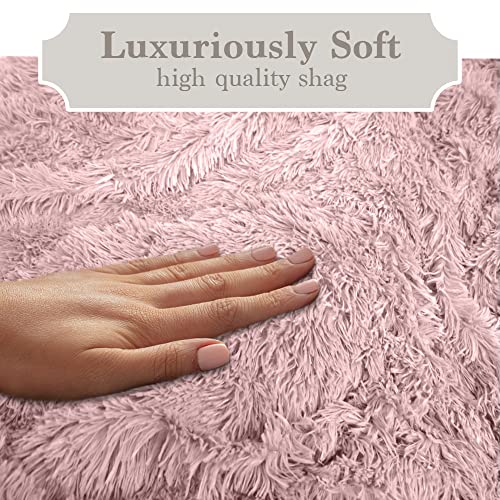 The Connecticut Home Company Throw Blanket, Soft Plush Reversible Shag and Sherpa, Warm Thick Throws for Bed, Comfy Washable Bedding Accent Blankets for Sofa Couch Chair, 65x50, Dusty Rose