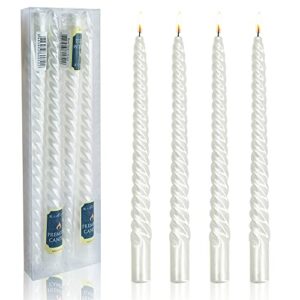 gedengni 4pcs white twist taper candle, spiral taper candle, taper twisted dinner dining table wedding spiral long candles wax