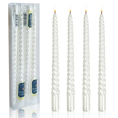 Gedengni 4pcs White Twist Taper Candle, Spiral Taper Candle, Taper Twisted Dinner Dining Table Wedding Spiral Long Candles Wax