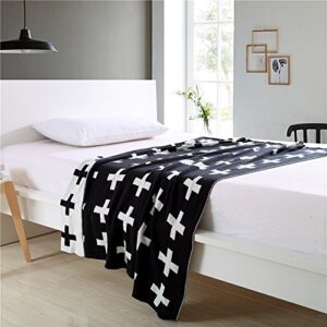 esydream knitting blanket jacquard soft sofa cover baby throw blanket warm,black & white cross design,43x50inch (110x130cm)