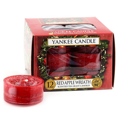 Red Apple Wreath Yankee Candle Tea Lights - Set of 12