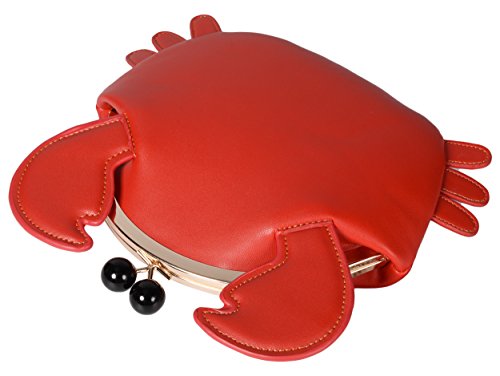 QZUnique Crab Shape Handbag Novelty Crossbody Bag Animal Shaped Purse Detachable Shoulder Bag Women's Satchel Red