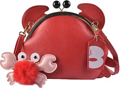 QZUnique Crab Shape Handbag Novelty Crossbody Bag Animal Shaped Purse Detachable Shoulder Bag Women's Satchel Red