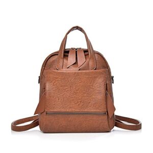 alovhad women pu leather backpack purse fashion dayapack large casual travel shoulder bag (brown)