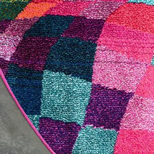 Unique Loom Estrella Collection Geometric, Abstract, Colorful, Modern, Eclectic Area Rug, 8 ft x 8 ft, Multi/Pink