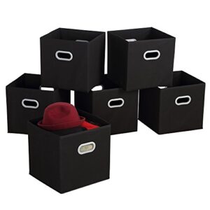 MAX Houser Fabric Cloth Storage Bins,Foldable Storage Cubes Organizer Baskets with Dual Handles for Home Bedroom Storage,Set of 6(Black)