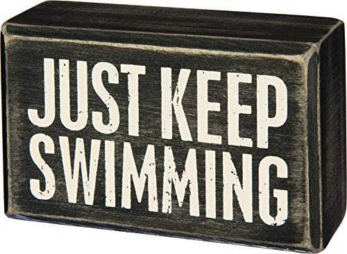 Primitives by Kathy Classic Box Sign, 4" x 2.5", Just Keep Swimming