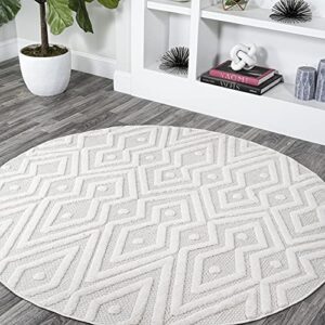 jonathan y ibz100d-5r balansat moroccan diamond indoor outdoor area-rug bohemian geometric easy-cleaning bedroom kitchen backyard patio porch non shedding, 5′ round, ivory