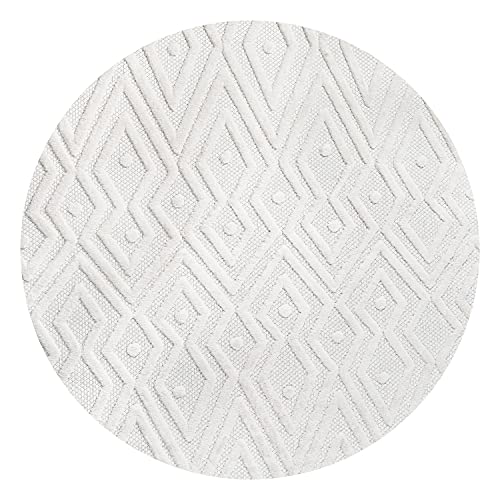 JONATHAN Y IBZ100D-5R Balansat Moroccan Diamond Indoor Outdoor Area-Rug Bohemian Geometric Easy-Cleaning Bedroom Kitchen Backyard Patio Porch Non Shedding, 5' Round, Ivory