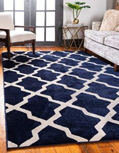 unique loom trellis collection modern morroccan inspired with lattice design area rug, 5 x 8 ft, navy blue/beige