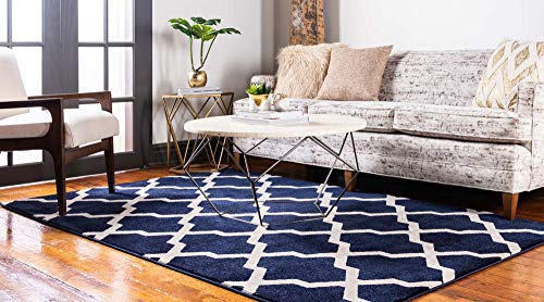 Unique Loom Trellis Collection Modern Morroccan Inspired with Lattice Design Area Rug, 5 x 8 ft, Navy Blue/Beige