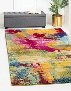 unique loom estrella collection colorful, abstract, watercolor, modern, eclectic area rug, 3 ft 3 in x 5 ft 3 in, multi/beige
